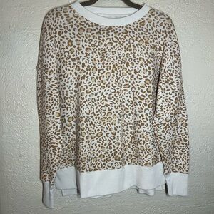 Time and Tru Cream & Tan Leopard Print Crewneck Sweater